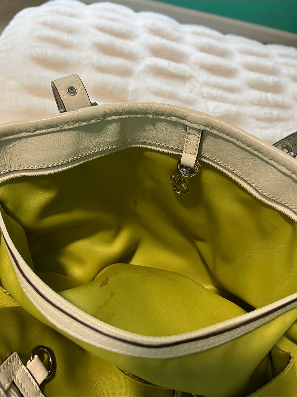 Coach Vintage/Y2K Multicolor Suede Patchwork Tote Bag White Leather Trim - Picture 6 of 16
